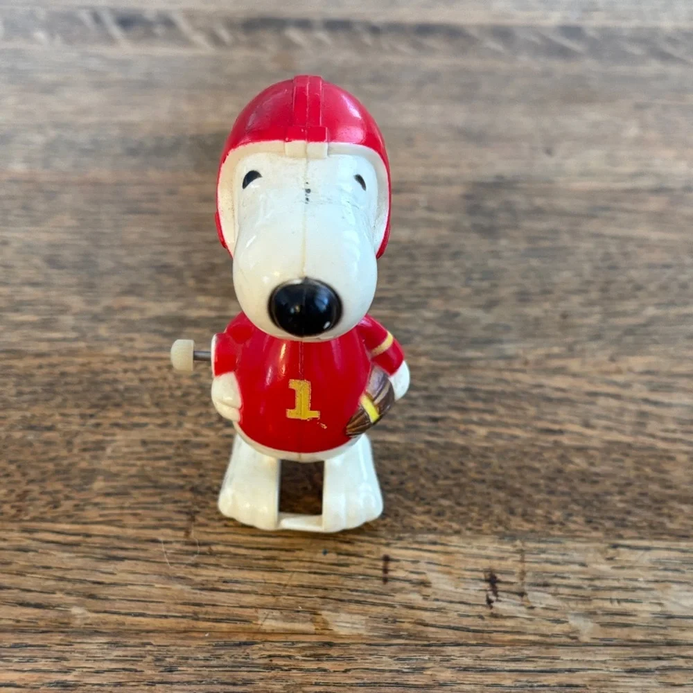 Vintage Football  Snoopy Red and White Wind Up Toy Figure